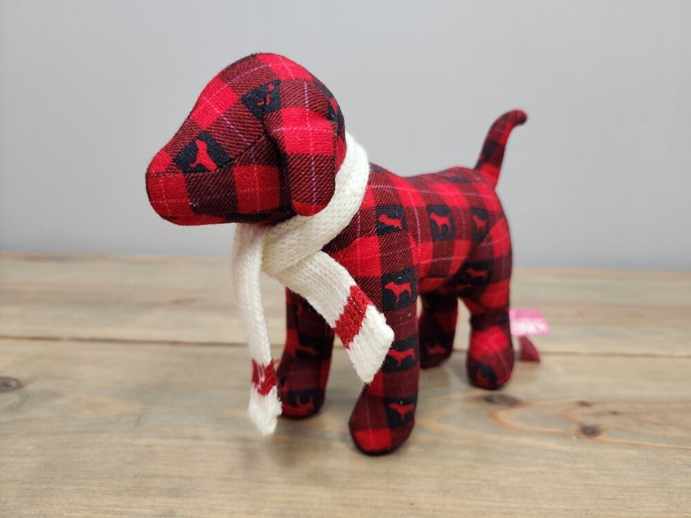 Victoria Secret PINK Plush Dog Red Black Checker Plaid Rare 2007 Limited Edition